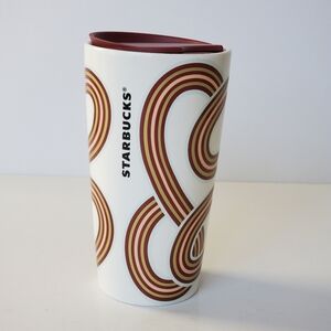 Starbucks 2024 Fall White Gold Maroon Ribbon Ceramic Tumbler, 12 oz